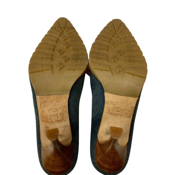 Bebe Leather/Denim Color-block Pattern Pumps - Picture 3 of 4